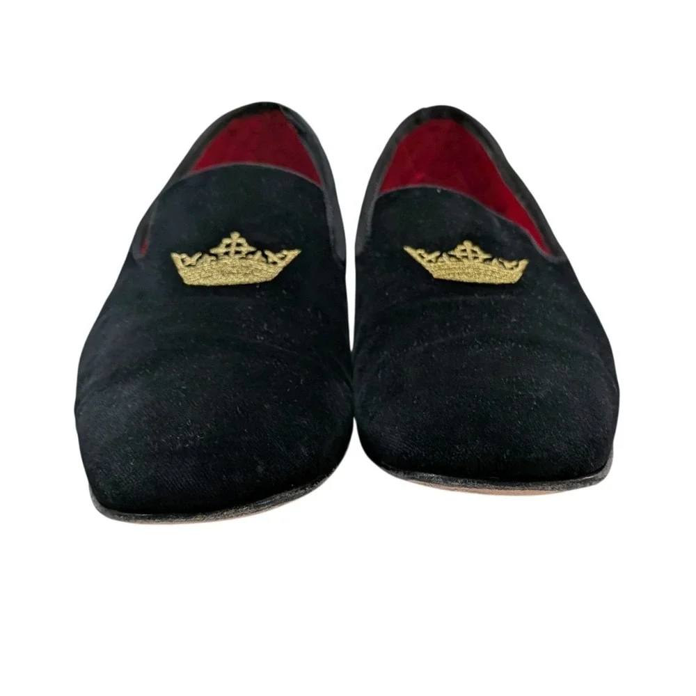 Brooks Brothers Peal & Co Velvet Crown Slippers Mens 13 D Black England Leather